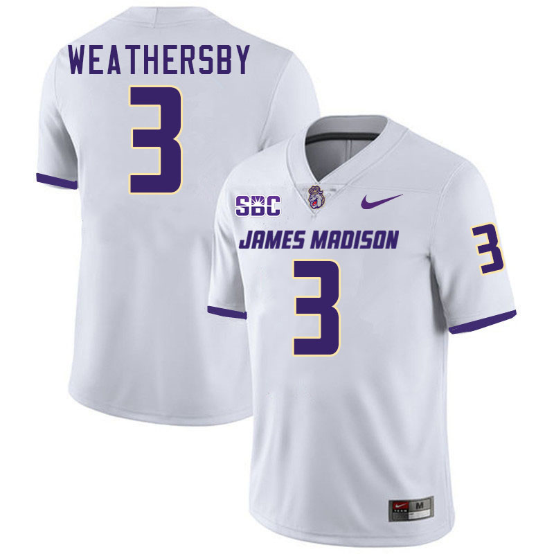 #3 Gannon Weathersby JMU Jersey,James Madison Dukes Football Jerseys Stitched-White #3 Gannon Weathersby JMU Jersey,James Madison Dukes Football Jerseys Stitched-White